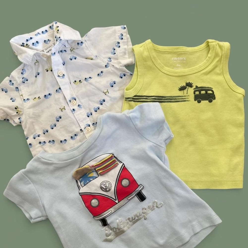 Baby VW Bus and Beetle T-Shirts and Shirt Set with Car Prints